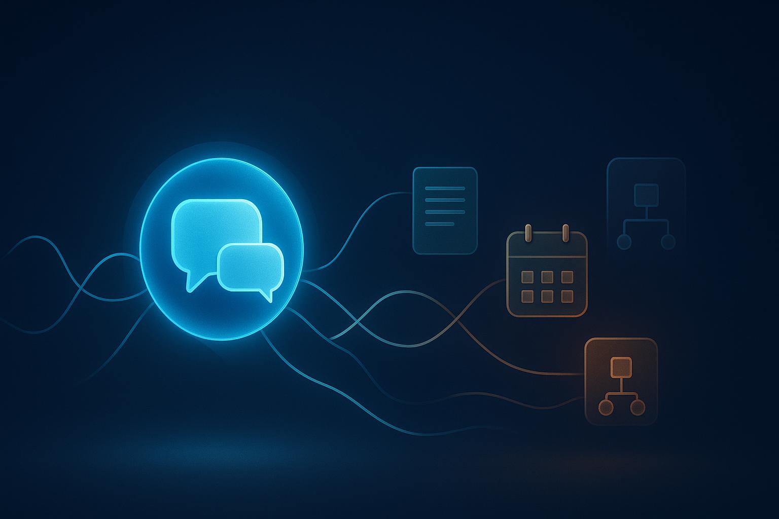 Abstract conversational AI assistant connecting spoken language with business knowledge and workflow tools