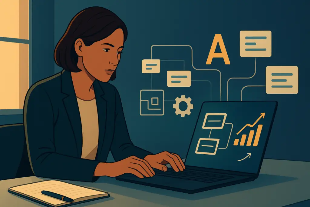 Professional using AI to organize work tasks and improve productivity at a desk