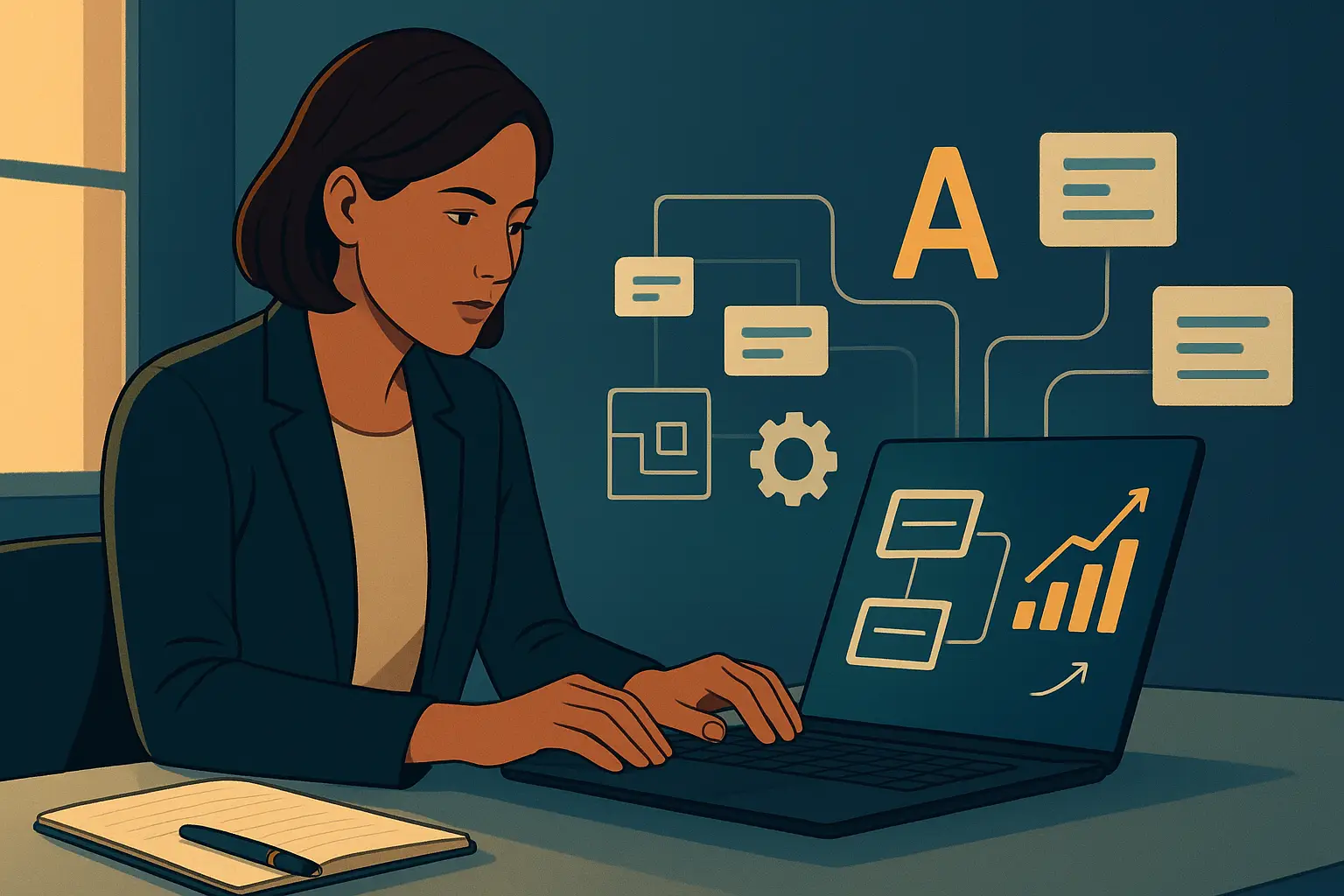 Professional using AI to organize work tasks and improve productivity at a desk