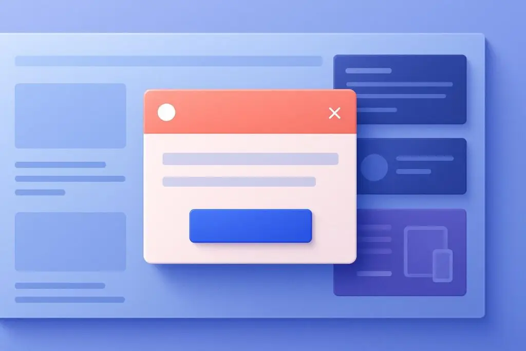Popup design displayed on a responsive website editor canvas for Elementor Pro setup